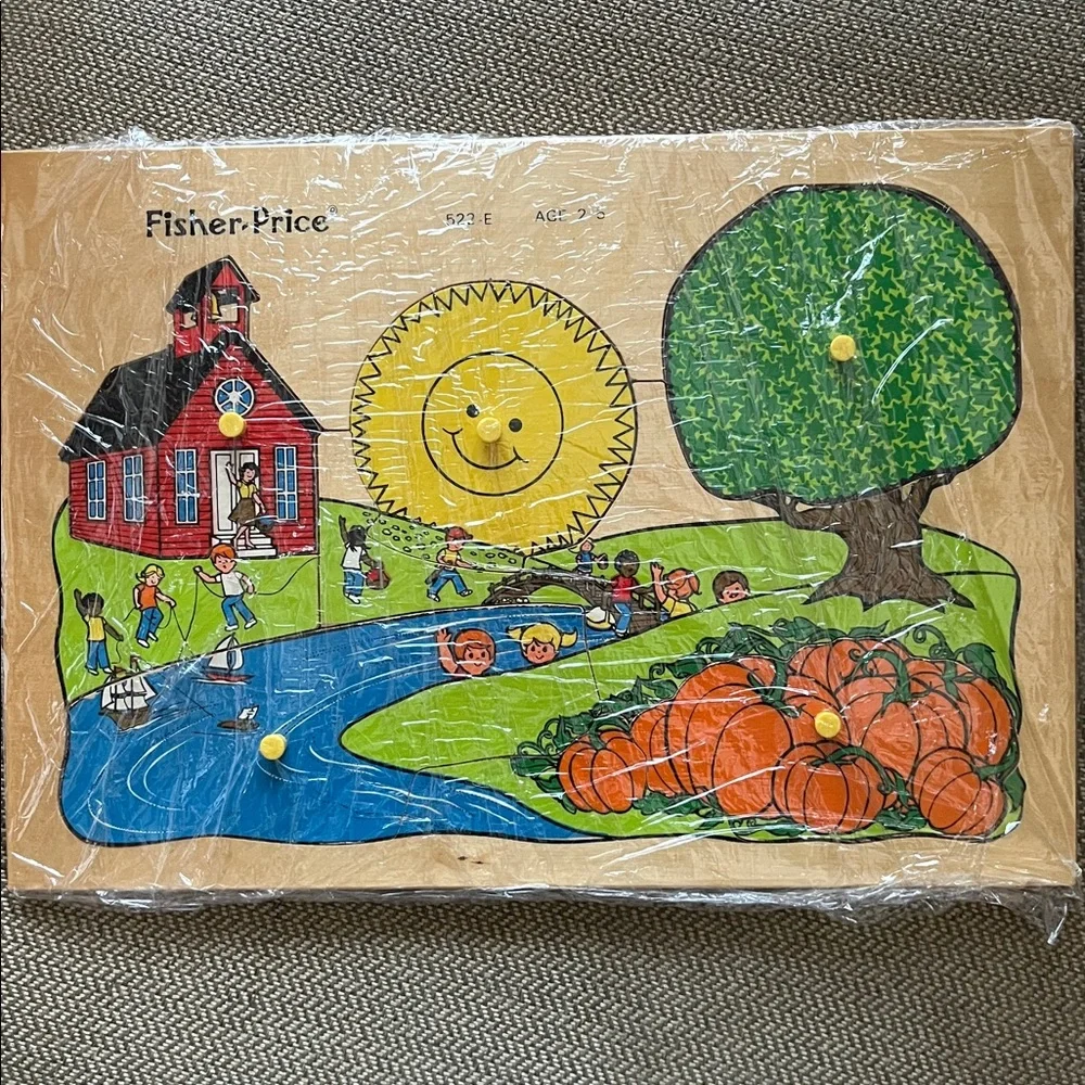 Vintage 80s wooden Fisher-Price puzzle toddler age 2-5 preschool kids nature EUC